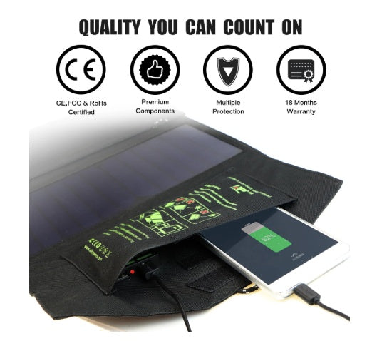 Kompatibel mit Apple, ALLPOWERS 5V21W Tragbares Handy-Ladegerät Solar Powerbank Dual-USB-Ausgang Handy-Ladegerät für iPhone Samsung Smartphone