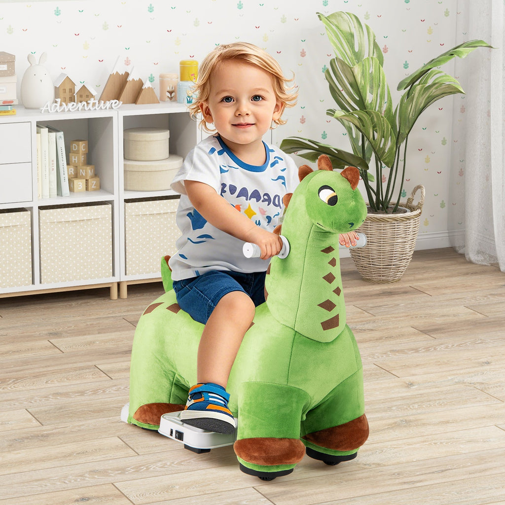6V Kinder-Dinosaurier-Aufsitzfahrzeug mit Fußpedal, gepolstertem Sitz und Musik – Grün