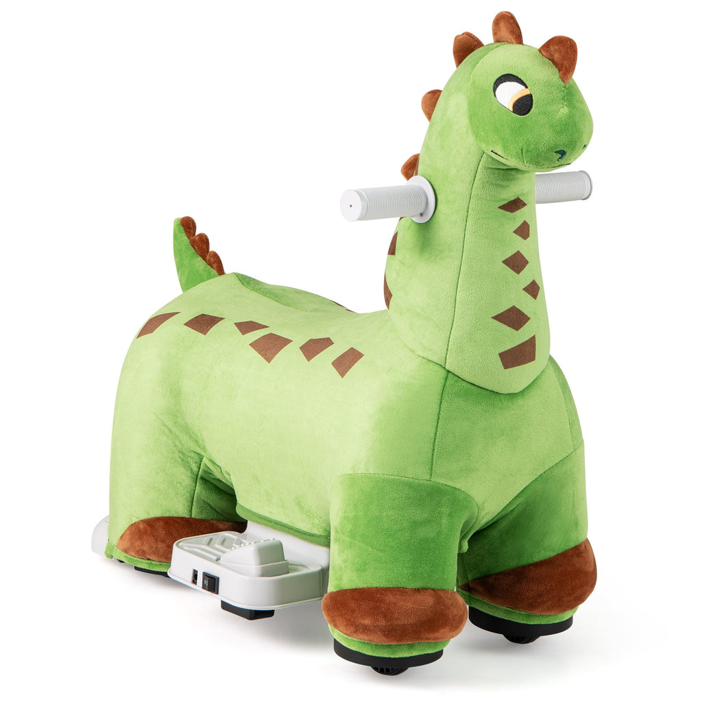 6V Kinder-Dinosaurier-Aufsitzfahrzeug mit Fußpedal, gepolstertem Sitz und Musik – Grün