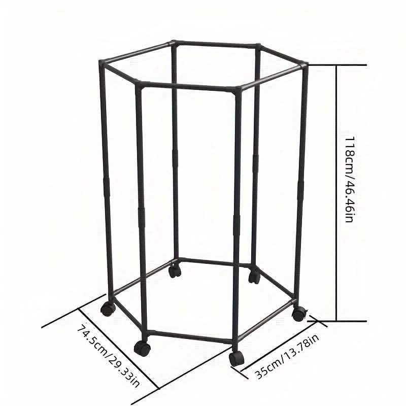 360° Rotating Freestanding Clothing Rack – Hexagonal Carbon Steel Organizer with Wheels