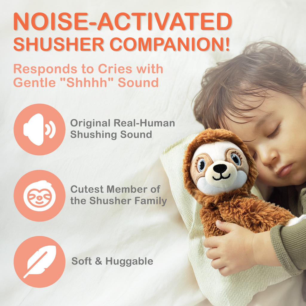 Baby Shusher Faultier – Plüsch-Soundmaschine mit echtem Rauschgeräusch & intelligenter Schreierkennung