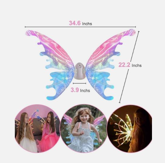 LED Bewegliche Schmetterlings-Engelsflügel Elektrisches Leuchten Mädchen Kostüm Batteriebetrieben