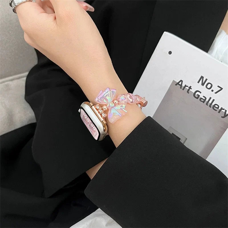 Pinkfarbenes Schleifen-Armband für die Apple Watch