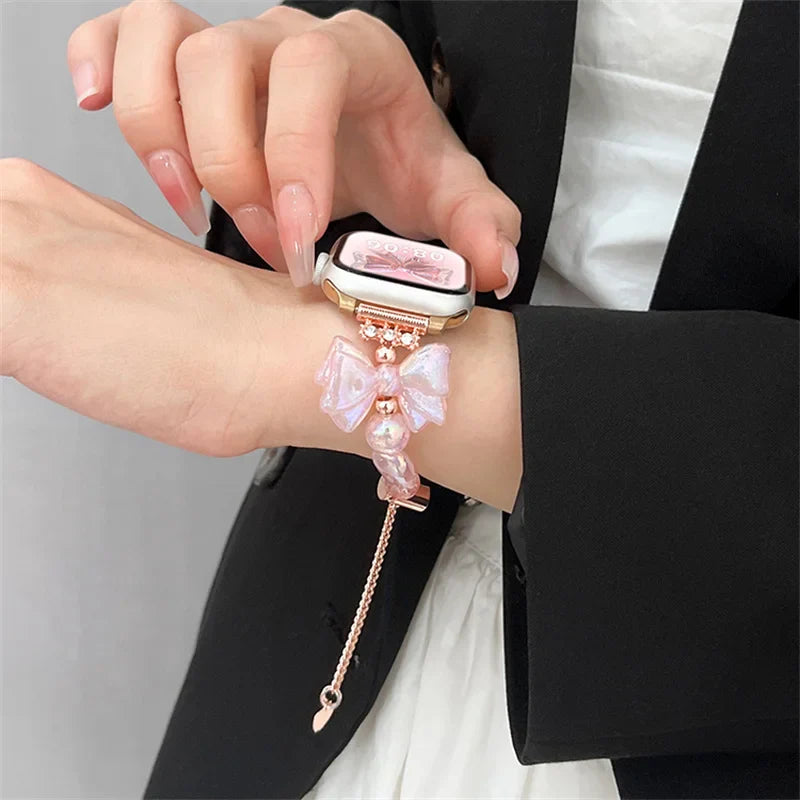 Pinkfarbenes Schleifen-Armband für die Apple Watch