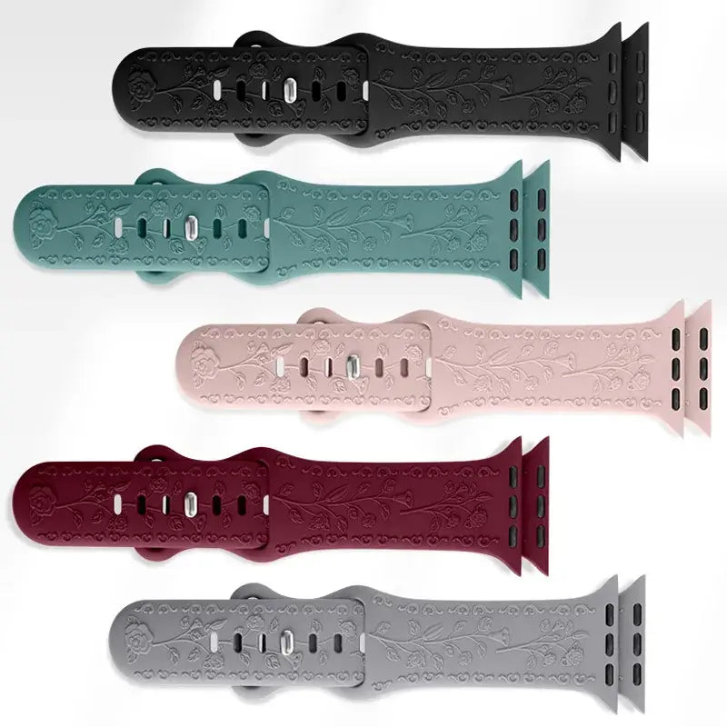 Apple Watch Silikonarmband – Floral graviert – Stilvolles Design