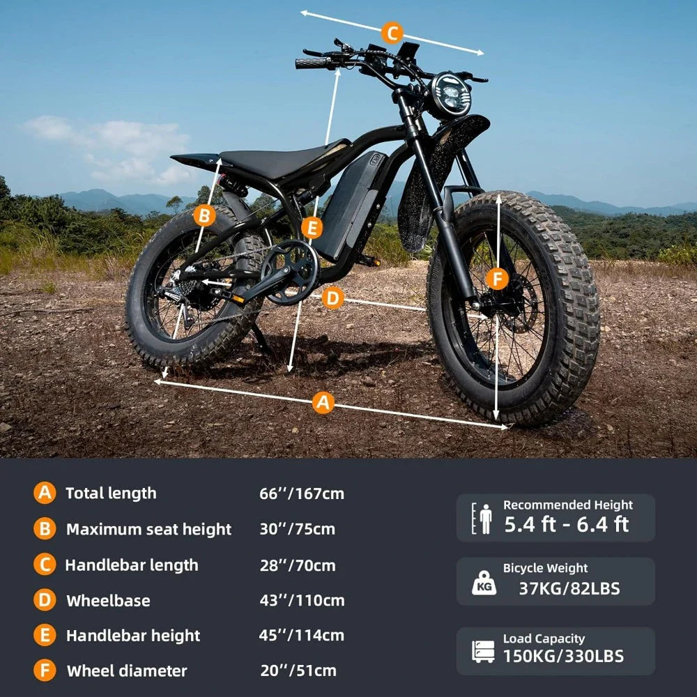 eBike Jungen Fat Tire Elektrofahrrad – 1200W Motor, 48+ km/h Geschwindigkeit