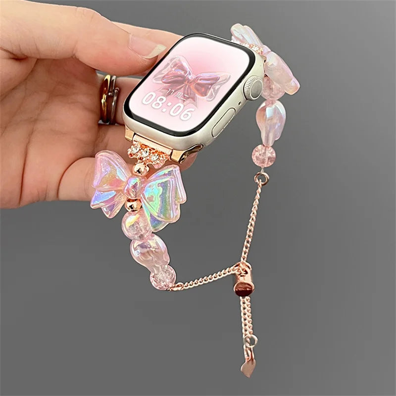 Pinkfarbenes Schleifen-Armband für die Apple Watch