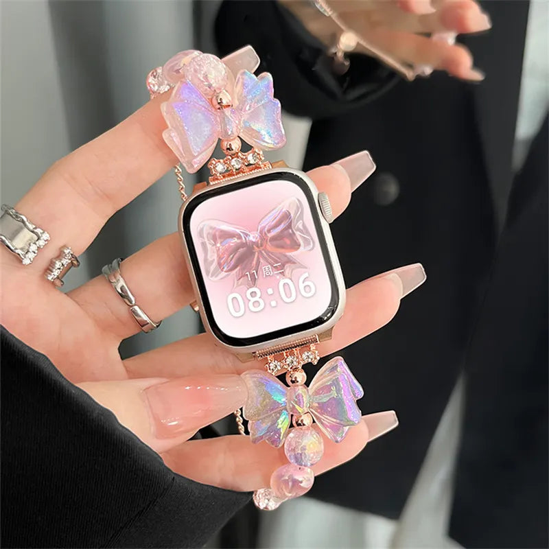 Pinkfarbenes Schleifen-Armband für die Apple Watch