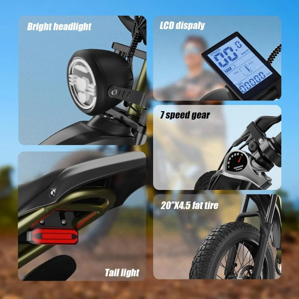 eBike Jungen Fat Tire Elektrofahrrad – 1200W Motor, 48+ km/h Geschwindigkeit