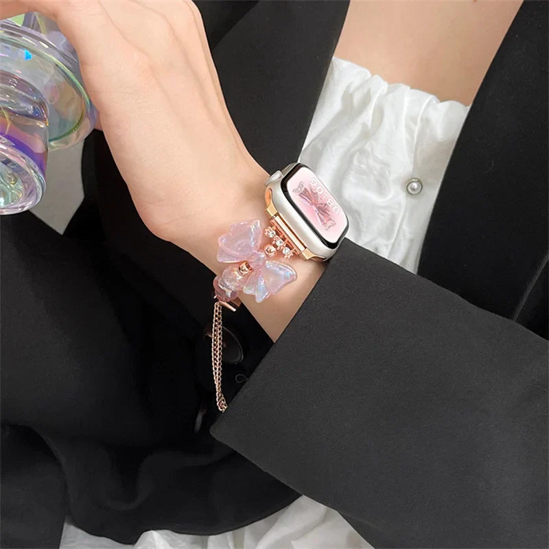 Pinkfarbenes Schleifen-Armband für die Apple Watch
