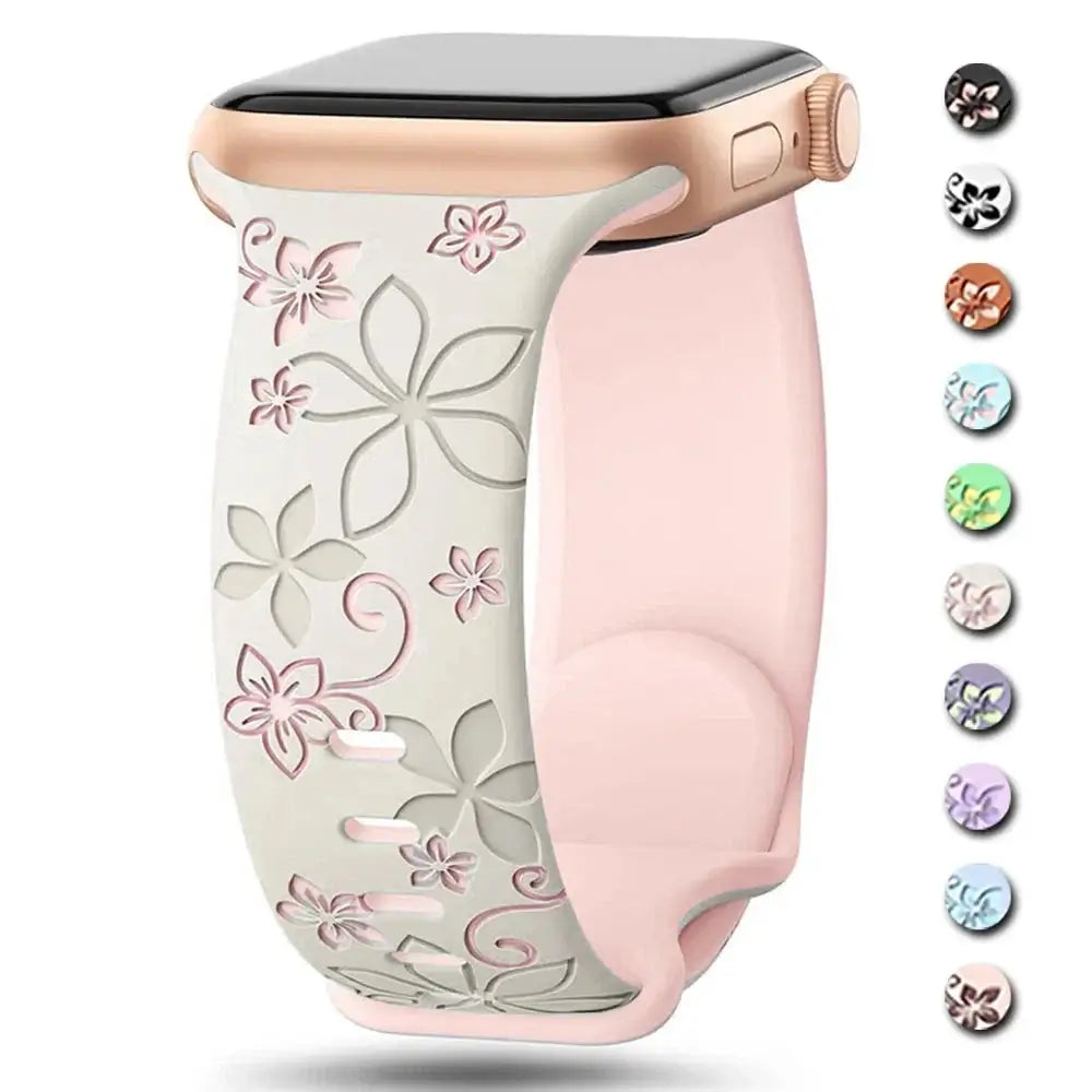 Apple Watch Silikonarmband – Strapazierfähiges Armband mit Blumenmuster