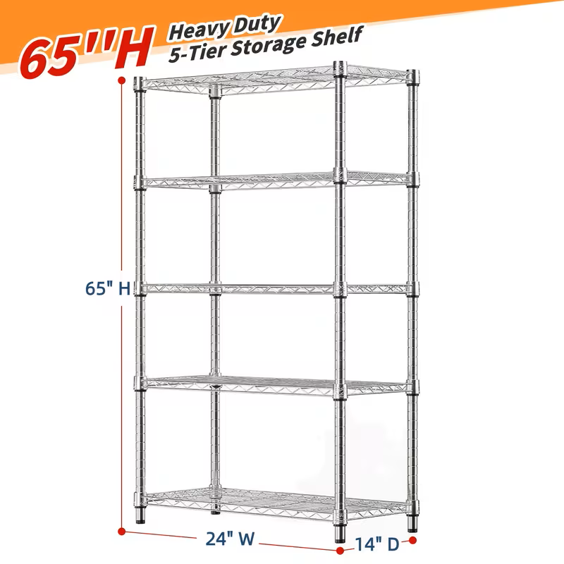3/4/5/6/7/8 Tier Storage Shelves-Adjustable Wire Shelving Rack-Multi Sizes