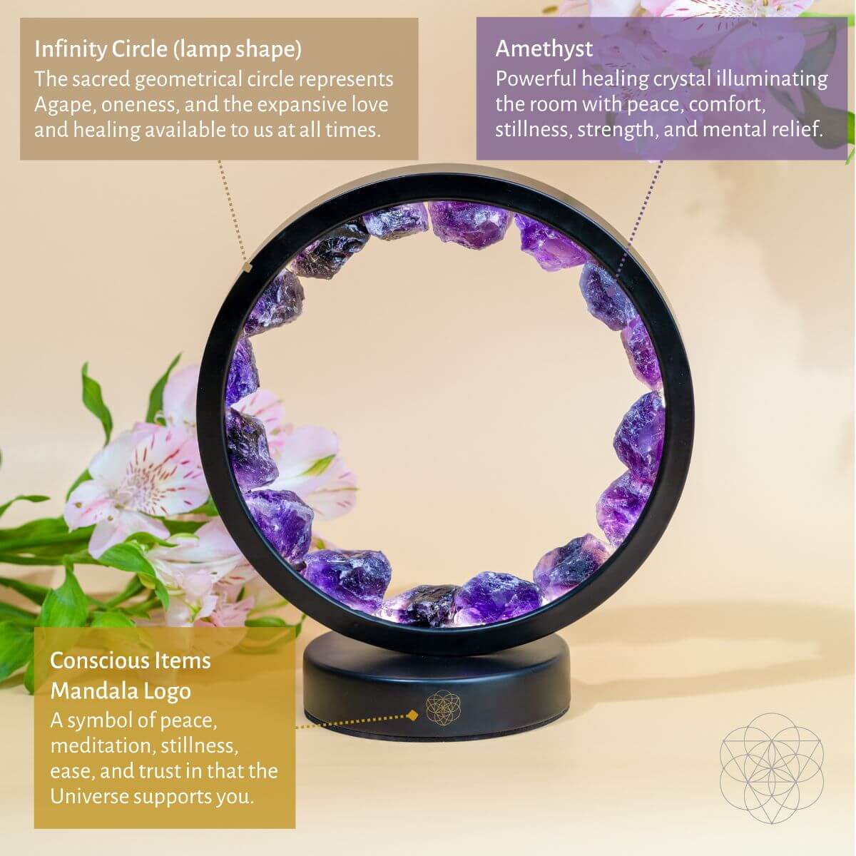 Ich bin in Frieden – Spiritueller Schutz Amethyst-Lampe