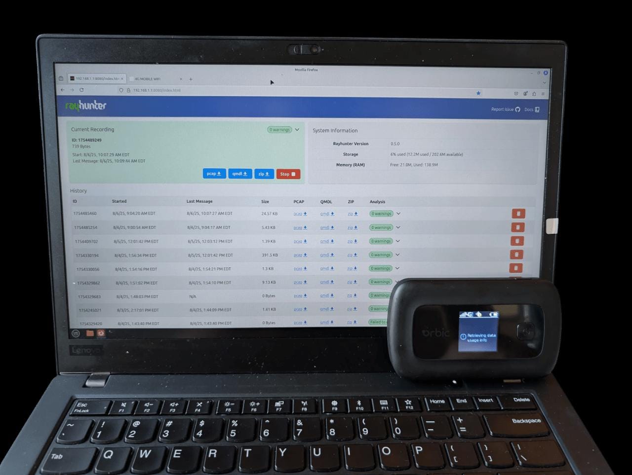 RayHunter IMSI-Catcher & Stingray Detektor – Mobiler Hotspot Orbic RC400L