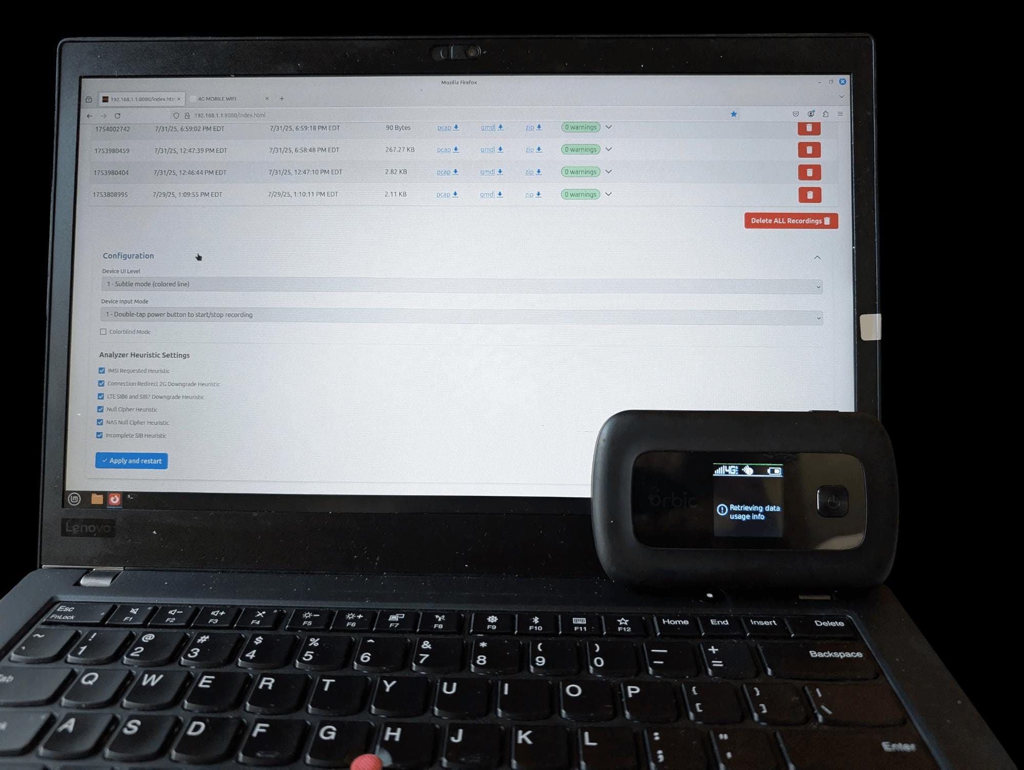 RayHunter IMSI-Catcher & Stingray Detektor – Mobiler Hotspot Orbic RC400L