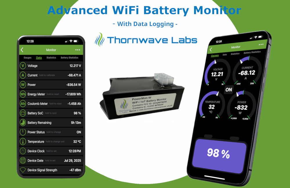 PowerMon-W - WLAN / IoT Advanced Battery Monitor / Gleichstromzähler mit Datenprotokollierung