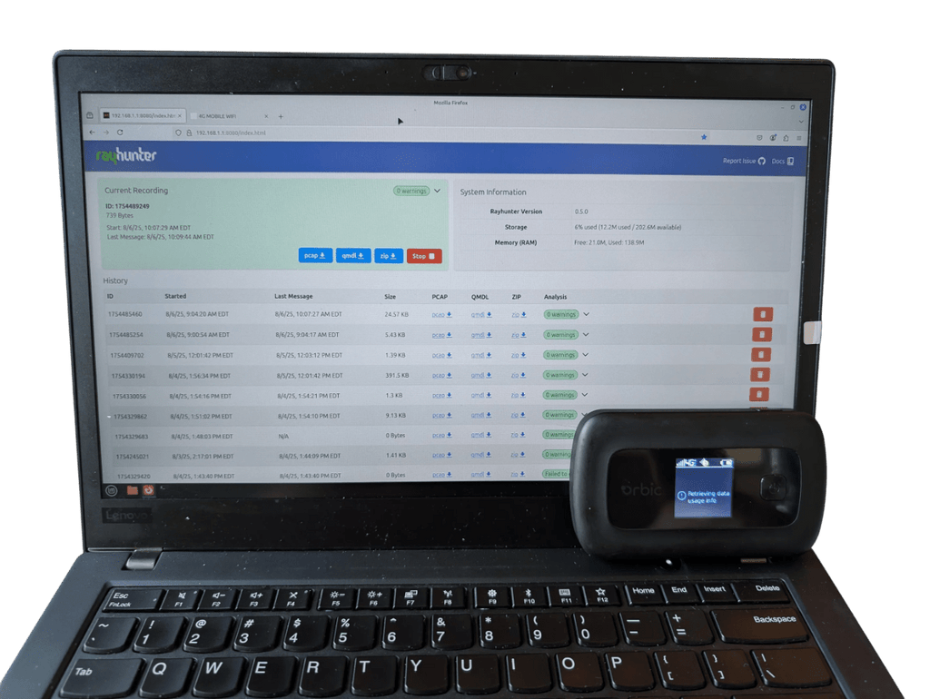 Karton geöffnet – RayHunter IMSI-Catcher / Stingray-Detektor – Orbic RC400L Mobiler Hotspot Professionell installiert • Aktualisiert • Vollständig getestet