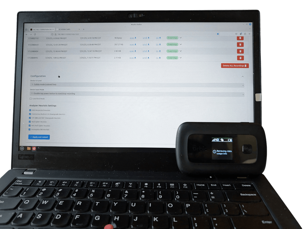 Karton geöffnet – RayHunter IMSI-Catcher / Stingray-Detektor – Orbic RC400L Mobiler Hotspot Professionell installiert • Aktualisiert • Vollständig getestet