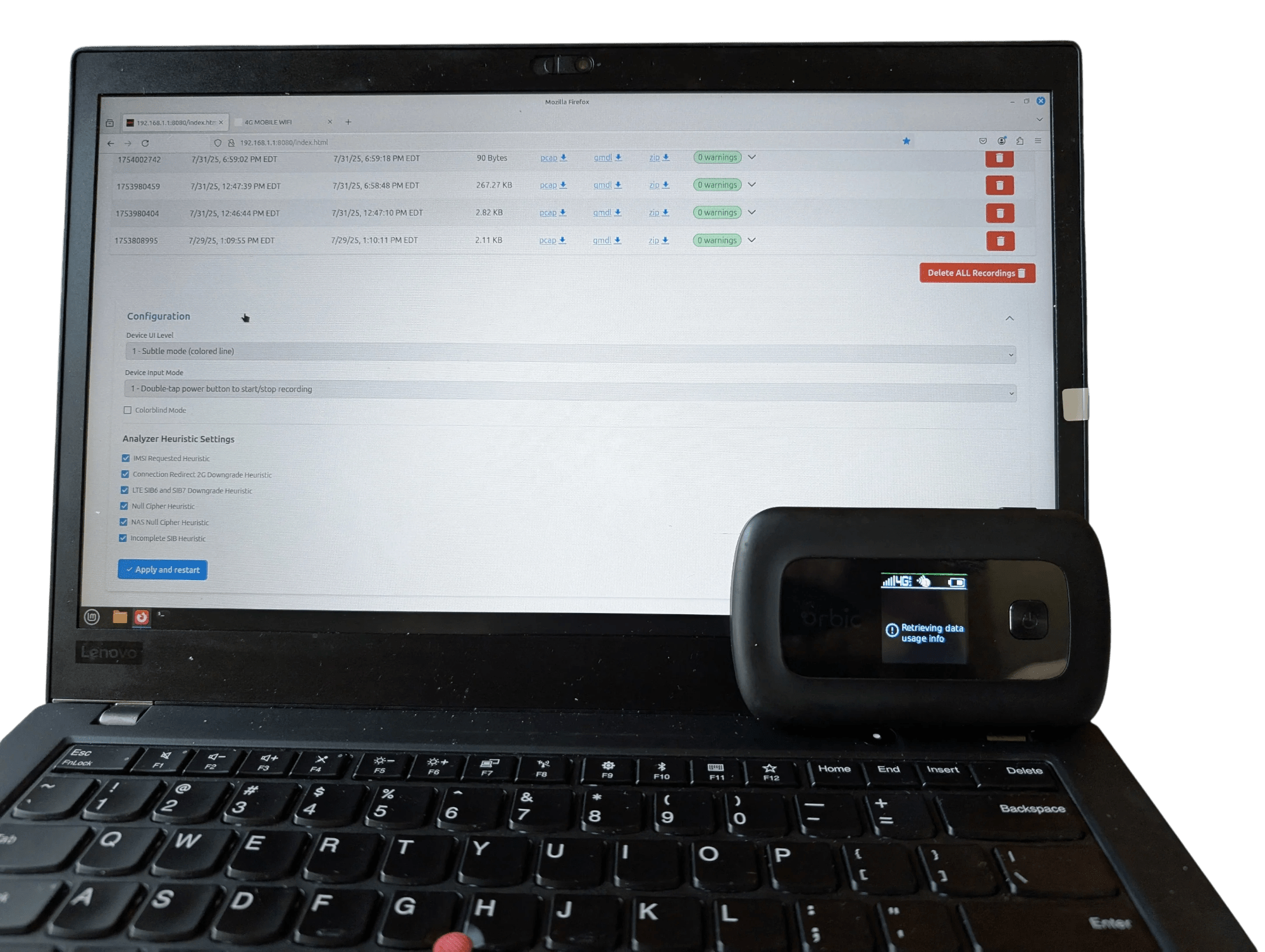 Karton geöffnet – RayHunter IMSI-Catcher / Stingray-Detektor – Orbic RC400L Mobiler Hotspot Professionell installiert • Aktualisiert • Vollständig getestet