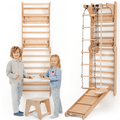 Schwedische Sprossenwand aus Holz / Kletterleiter für Kinder + Schaukel + Rutsche + Kunst-Zubehör
