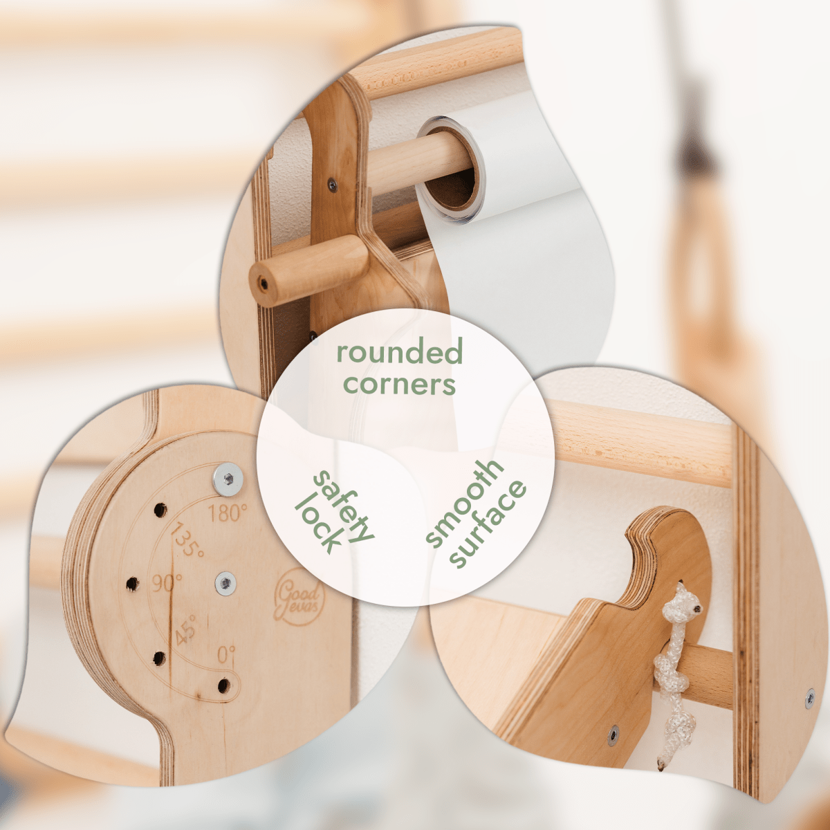 Schwedische Sprossenwand aus Holz / Kletterleiter für Kinder + Schaukel + Rutsche + Kunst-Zubehör